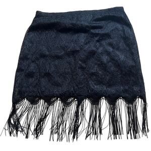 Vintage Rave City Fringe Mini Black Skirt Small Made In USA 90S